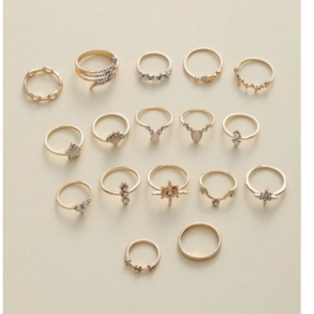 17 Pc Boho Ethnic Gypsy Opal, Crystal, Gold Tone Rings in Various Sizes - NWT - Picture 9 of 14